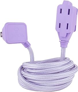 Globe Electric 22892 Designer Series 9-ft Fabric Extension Cord, 3 Polarized Outlets, Right Angle Plug, 125 Volts, Metalli...