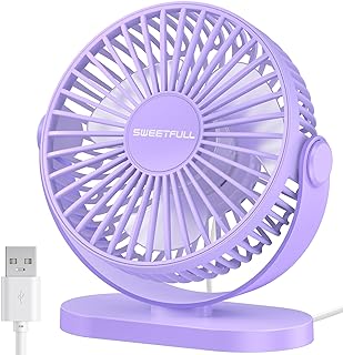 SWEETFULL USB Desk Fan Small Quiet - 3 Speeds Mini Personal Portable Fan 360° Rotation Adjustable, 5 Inch Office Table Coo...