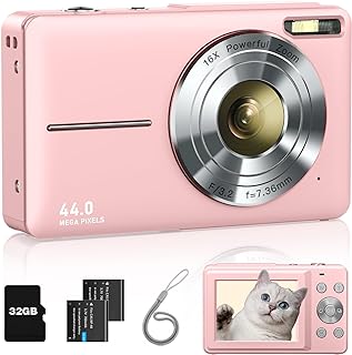 Lecran Digital Camera, FHD 1080P Kids Camera with 32GB Card, 2 Batteries, Lanyard, 16X Zoom Anti Shake, 44MP Compact Porta...