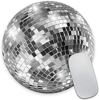 Smooffly Silver Disco Ball Round Mouse Pad Custom, Cute Mouse Pad, Silver Mouse Pad, Disco Coaster Circular Mouse Pads for...