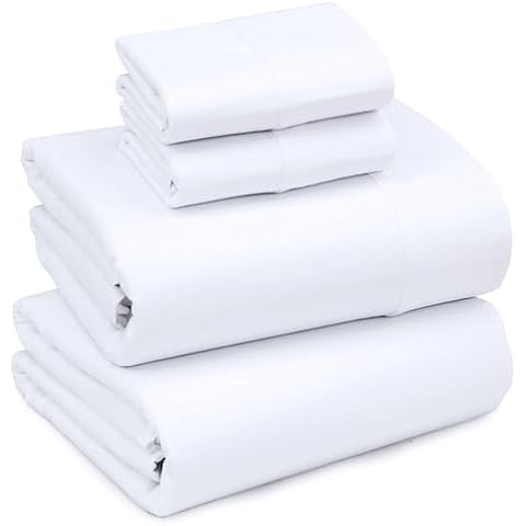 RUVANTI Queen Sheets Set, Brushed Microfiber Sheets 4 Pieces (1 Fitted Sheet, 1 Flat Sheet, 2 Pillowcases), with 15-inch Deep Pockets, Lightweight & Compfy Premium Hotel Bedding, White