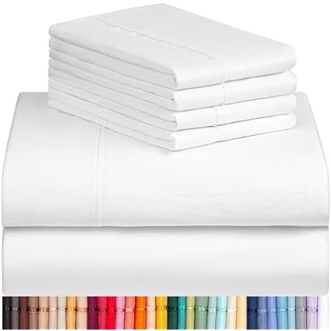 LuxClub 6 PC Full Size Sheet Set Bed Sheets Deep Pockets 18" Eco Friendly Wrinkle Free Cooling Bed Sheets Machine Washable Hotel Bedding Silky Soft - White Full