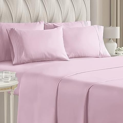 Full 6 Piece Sheet Set - Breathable & Cooling Bed Sheets - Hotel Luxury Bed Sheets for Women, Men, Kids & Teens - Bedding w/ Deep Pockets & Easy Fit - Soft & Wrinkle Free - Full Light Pink Sheets