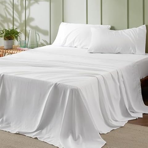 Bedsure Full Size Sheet Sets - Soft Sheets for Full Size Bed, 4 Pieces Hotel Luxury White Sheets Full, Easy Care Polyester Microfiber Cooling Bed Sheet Set