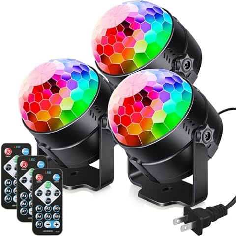 Luditek 3-Pack Sound Activated Party Lights with Remote Control Dj Lighting, Disco Ball Light, Strobe Light Stage Lamp for Home Room Dance Party Decorations