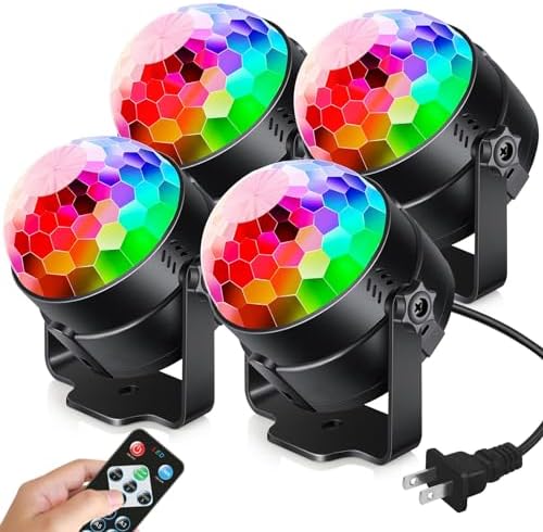 Luditek 4-Pack Sound Activated Party Lights with Remote Control Dj Lighting, Disco Ball Light, Stage Lamp Strobe Light for Home Room Dance Parties Karaoke Wedding Decorations Christmas