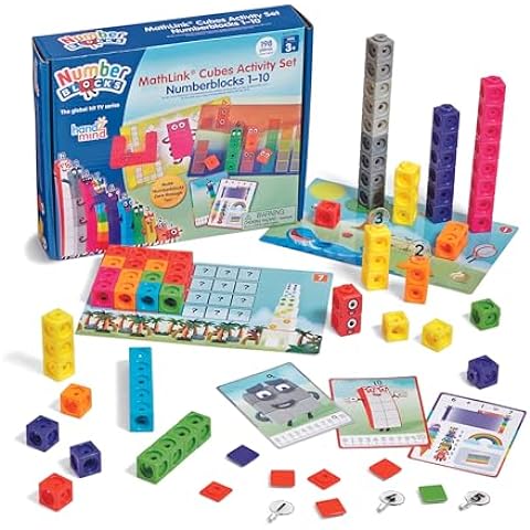 hand2mind MathLink Cubes Numberblocks 1-10 Activity Set, 30 Preschool Learning Activities, Counting Blocks, Linking Cubes, Educational Toys for Kids, Number Games, Math Manipulatives Kindergarten