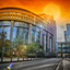 European Parliament building at sunset. Brussels, Belgium.