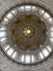 The inside of the main dome in the Berlin Cathedral from below. 