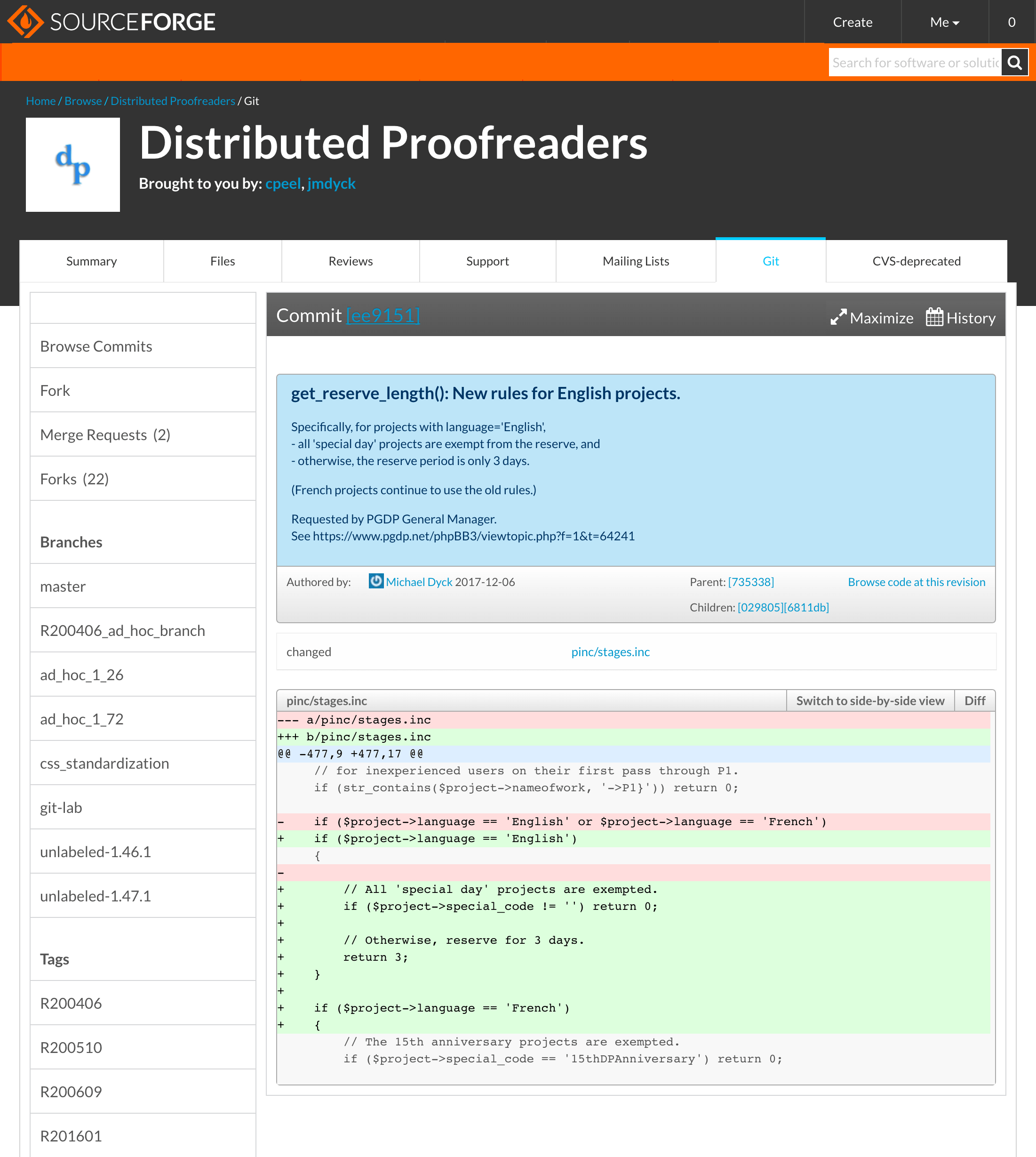 Viewing a commit diff