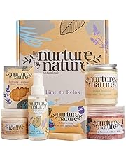 Nurture by Nature Relax &amp; Calm Pamper Gifts for Women Set - Lavender Pillow Mist, Bath Salts, Bath Bomb, Candle &amp; More - Bath Set - Relaxation Gifts for Women - Pamper Sets for Women Gifts