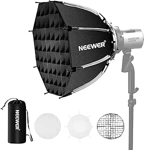 NEEWER 17.7&#34;/45cm Octagonal Softbox Bowens Mount, Quick Folding Quick Set Up with Diffusers/Honeycomb Grid/Bag for Q4 RGB CB60 MS60B MS60C MS150B Compatible with Godox Aputure Video Studio Light, NS1P