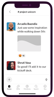 Teammates discussing work in the Slack mobile app