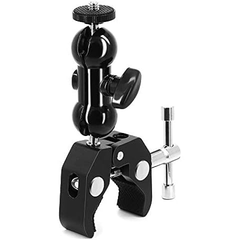 SLOW DOLPHIN Camera Clamp Mount Monitor Mount Bracket Super Clamp w/1/4 and 3/8 Thread with Cool Double Ballhead Arm Adapter Bottom Clamp for for DSLR Camera/Field Monitor/LED