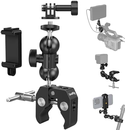 SMALLRIG Camera Mount Clamp Kit, Ball Head Magic Arm with Clamp, Super Clamp with Non-Slip Threads, for Gopro, Webcam, Camera, Phone, Monitor and Light 4373