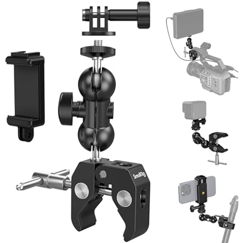 SMALLRIG Camera Mount Clamp Kit, Ball Head Magic Arm with Clamp, Super Clamp with Non-Slip Threads, for Gopro, Webcam, Camera, Phone, Monitor and Light 4373