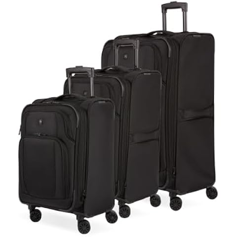 SwissGear Sion II Softside Expandable Luggage with Spinner Wheels, Black, 3-Piece Set (20/24/28)