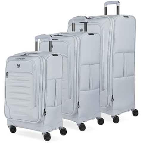 SwissGear Opulence Softside Expandable Luggage with Spinner Wheels, Light Blue, 3-Piece Set (21/25/29)