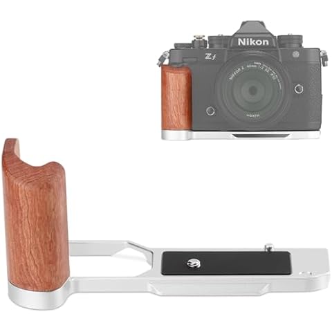 LEFTFOTO Camera L-Shape Bracket with Wooden Hand Grip for Nikon ZF Camera,with Built-in Bottom Quick Release Plate for Arca for Quickly Switch on Gimbal/Tripods/Handheld Shooting (Silver)