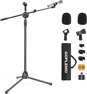 Sponsored Ad - Microphone Stand Foldable Tripod Boom Arm Floor Mic Stand with Carrying Bag and 2 Screws Adapters 2 Mic Cli...