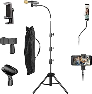 KEREAL Microphone Stand For singing For Most Mic, Gooseneck Mic Stand Adjustable Height From 21” to 75”, Portable Mic Floo...