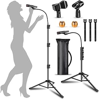 Mic Stand Boom Microphone Stands Floor Tripod Gooseneck Mike Stand Height Adjustable 3'- 6' with Mic Clips and 3/8" - 5/8"...