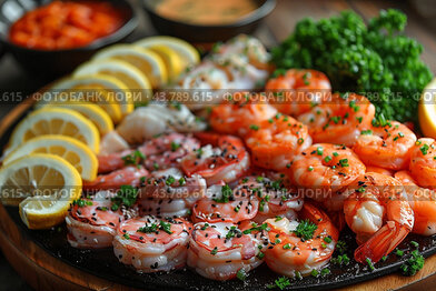 Deliciously Arranged Shrimp Platter With Fresh Lemon and Parsley Garnish at a Family Gathering