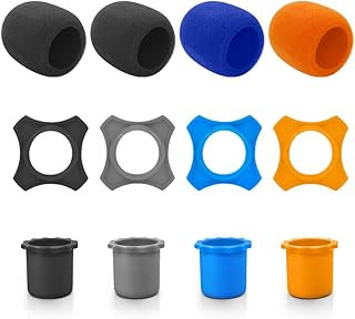 12 Pieces Shakeproof Anti-Rolling Handheld Microphone Windscreen Foam Cover & Mic Protection Silicone Ring & Bottom Rod Sl...