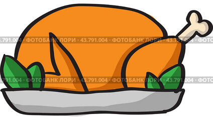 Roasted chicken, illustration, vector on white background.