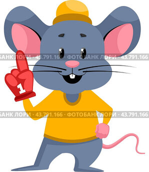 Mouse with red glove, illustration, vector on white background.