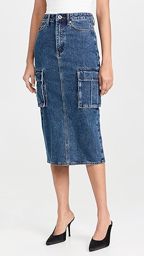 Self Portrait Denim Cargo Midi Skirt.