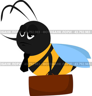 Bee with suitcase, illustration, vector on white background.