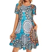 Womens Summer Dresses Beach Casual Tshirt Plus Size Floral Short Sleeve Loose Flowy Sundresses