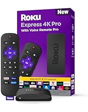 Roku Express 4K Pro with Voice Remote Pro - Roku Streaming Device 4K/HDR, Rechargeable Roku Remote, Hands-Free Controls, Lost Remote Finder, Free &amp; Live TV - Amazon Exclusive