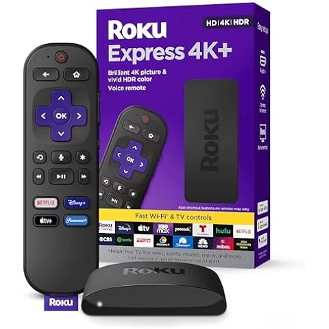 Roku Express 4K+ | Roku Streaming Device 4K/HDR, Roku Voice Remote, Free & Live TV