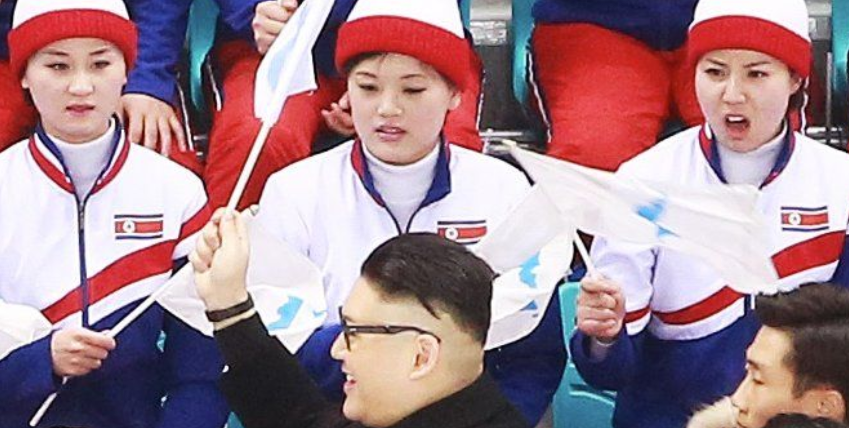 r/interestingasfuck - A Kim Jong Un impersonator waltzed through North Korea's Olympic cheer squad