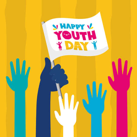 raised hands flag celebration happy youth day flat design vector illustration