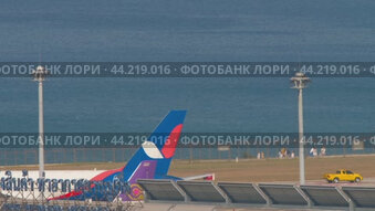 Plane of Azur Air is taxiing to the Phuket airport