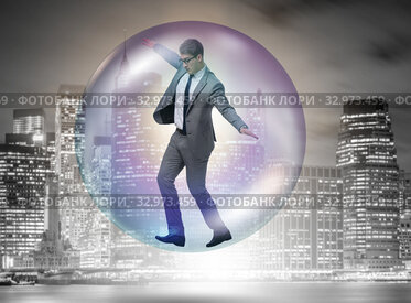 Businessman flying inside the bubble