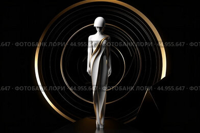 A woman in a white dress standing on top of an abstract background